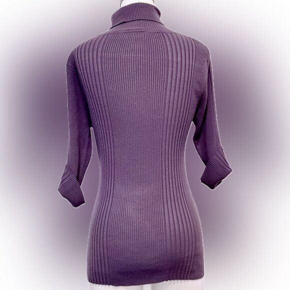 Questions by Say What? Ribbed Knit Sweater with Buttoned Sleeves, Size Medium - Picture 2 of 6
